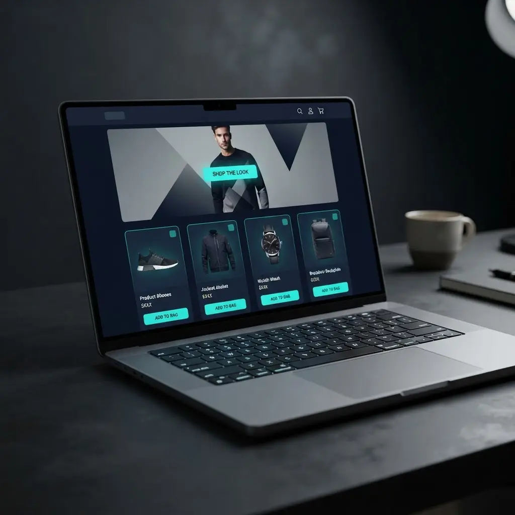 E-commerce platform UI for an Australian retail brand with dark product cards and teal accents